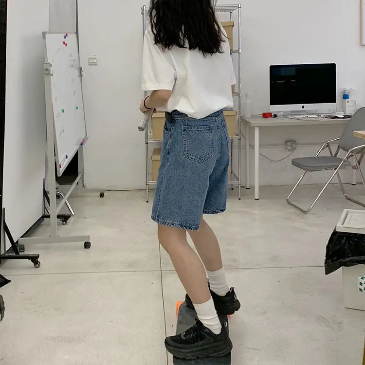 

Wide Leg Denim Shorts Women's Summer New Ins Retro Loose Versatile Straight Pants Student High Waist Capris Street BFstyle