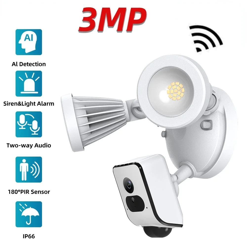 

3MP Умный дом WiFi IP CCTV прожектор камера двор Освещение двустороннее Аудио Обнаружение человеческого тела цветная камера ночного видения