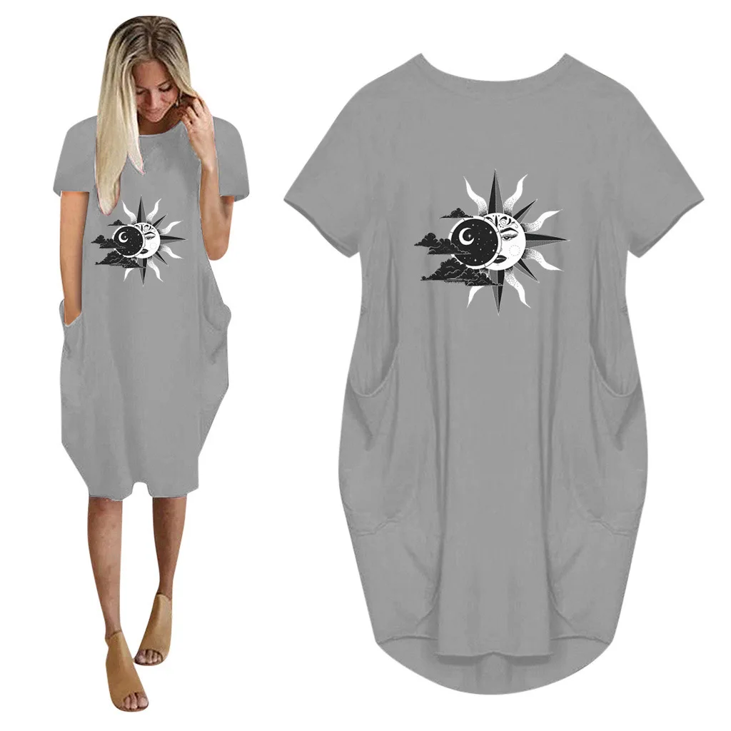 

Ladies Midi Dress Loose Leopard Cartoon Girl Print Autumn Short Sleeve O Neck Party Club Vestidos Robes Streetwear