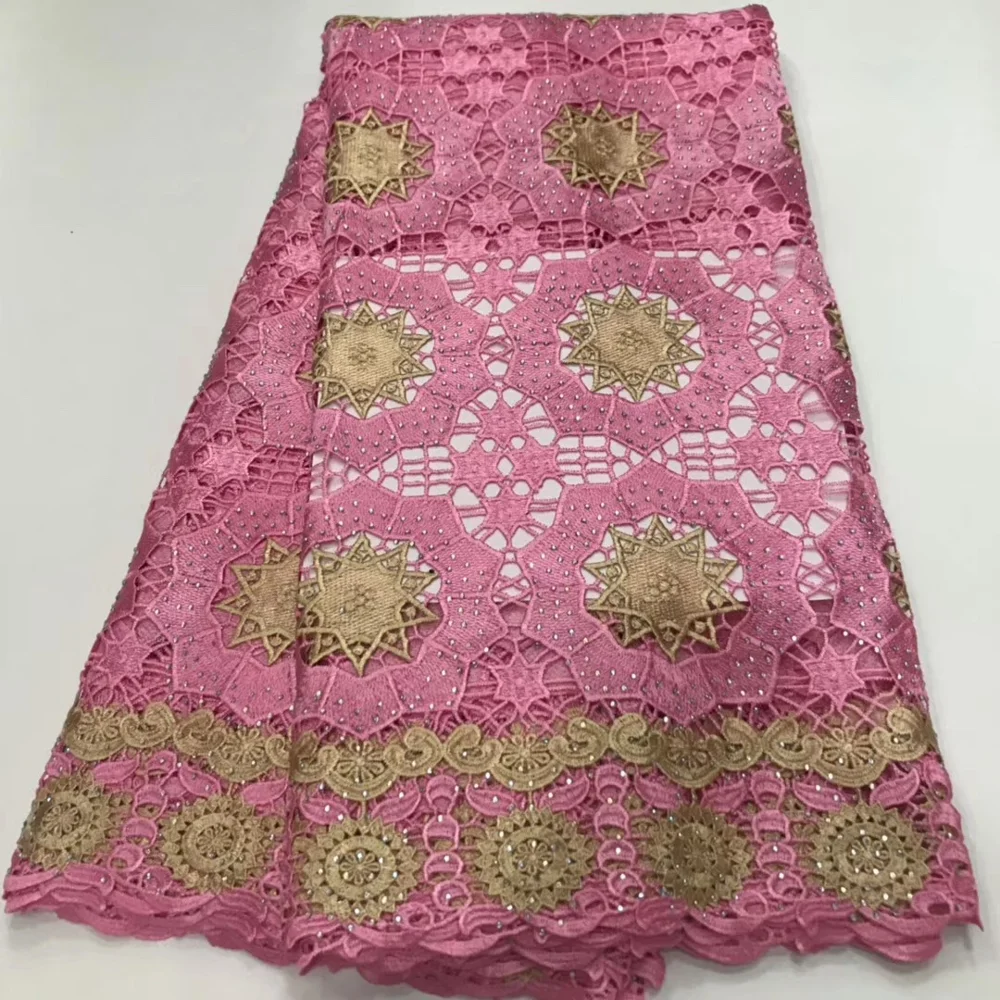 

African Lace 2020 High Quality Lace Guipure Lace fabric Nigerian Cord Lace fabrics with Stone for Dress 5yards Wholesale