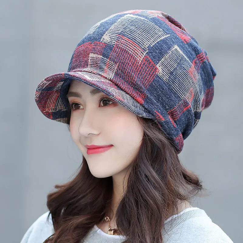 

[DINGDNSHOW] 2019 Brand Winter Cap Cotton Flat Bonnet Hat Warm Print Lady Beanies Hat Women