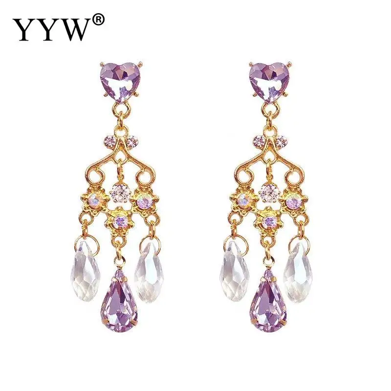 

Long Ins Drop-Shaped Earrings Hot Sale Earrings Tassel Jewelry Purple Crystal Hollow Earrings For Female Daily Wear Or Matching