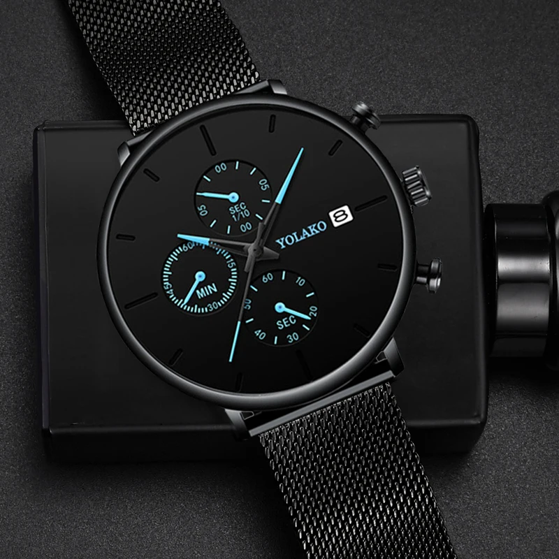 2020 Мужские Бизнес часы кварцевые роскошные простые синие указки Scrub циферблат