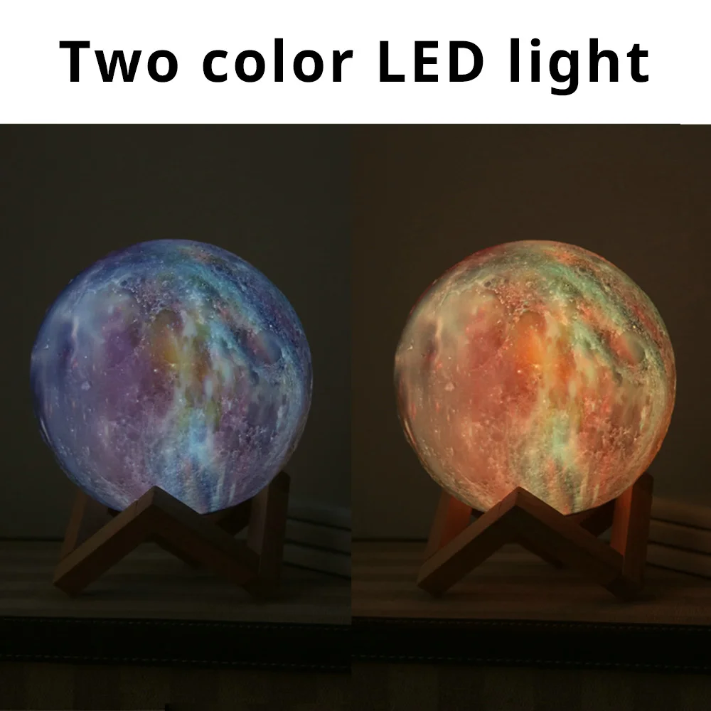USB Перезаряжаемые 3dprint луна лампа с звёздное небо 2 Цвет Спальня LED настольная лампа ночник Декор креативный светильник цветные светодиодные лампочки