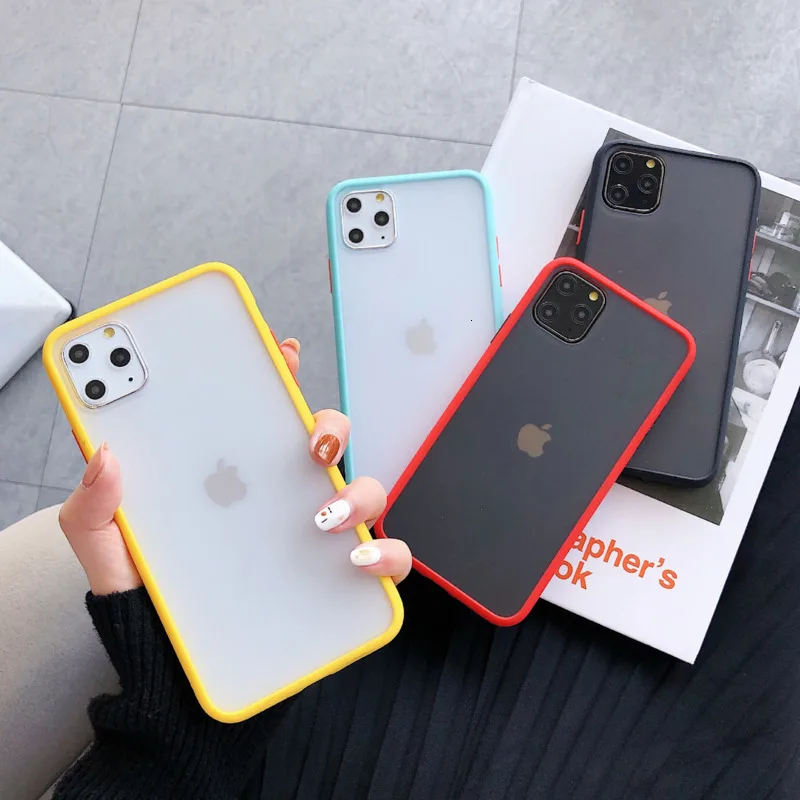 Простой сплошной цвет границы Прозрачный матовый чехол для телефона iPhone11 X XS XR XSMax