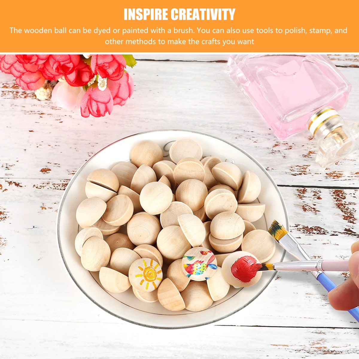 

100PCS 15/20/25MM Natural Wooden Beads Half-Back Round Unfinished Accessories Kids Paint DIY Wood Crafts Handmade Supplies