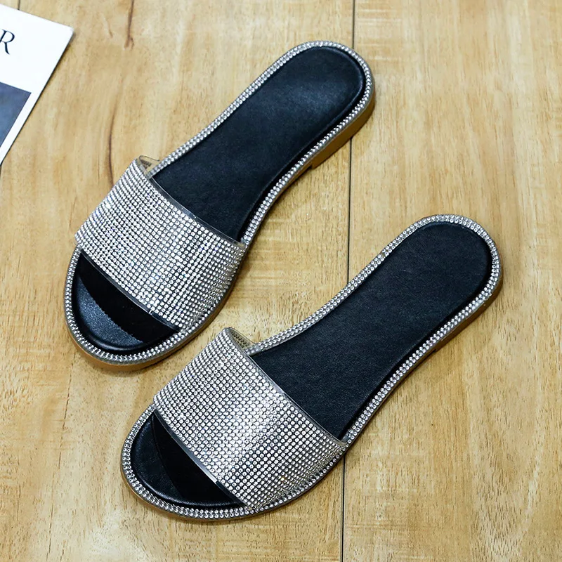 

Low Shoes Glitter Slides Ladies' Slippers Jelly Fabric Hoof Heels Rubber PU Basic Crystal Shoes Woman 2021 Glitter Slides Low Sl