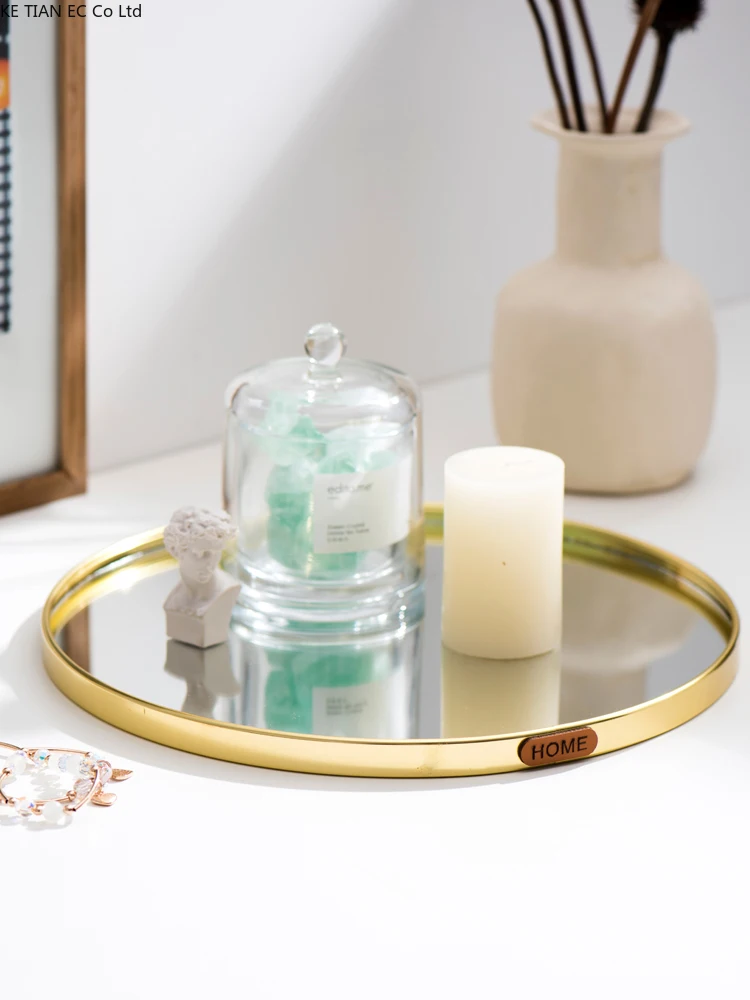 European Golden Glass Mirror Tray Electroplating Metal Jewelry Cosmetics Storage Aromatherapy Pendulum Home Decoration | Дом и сад