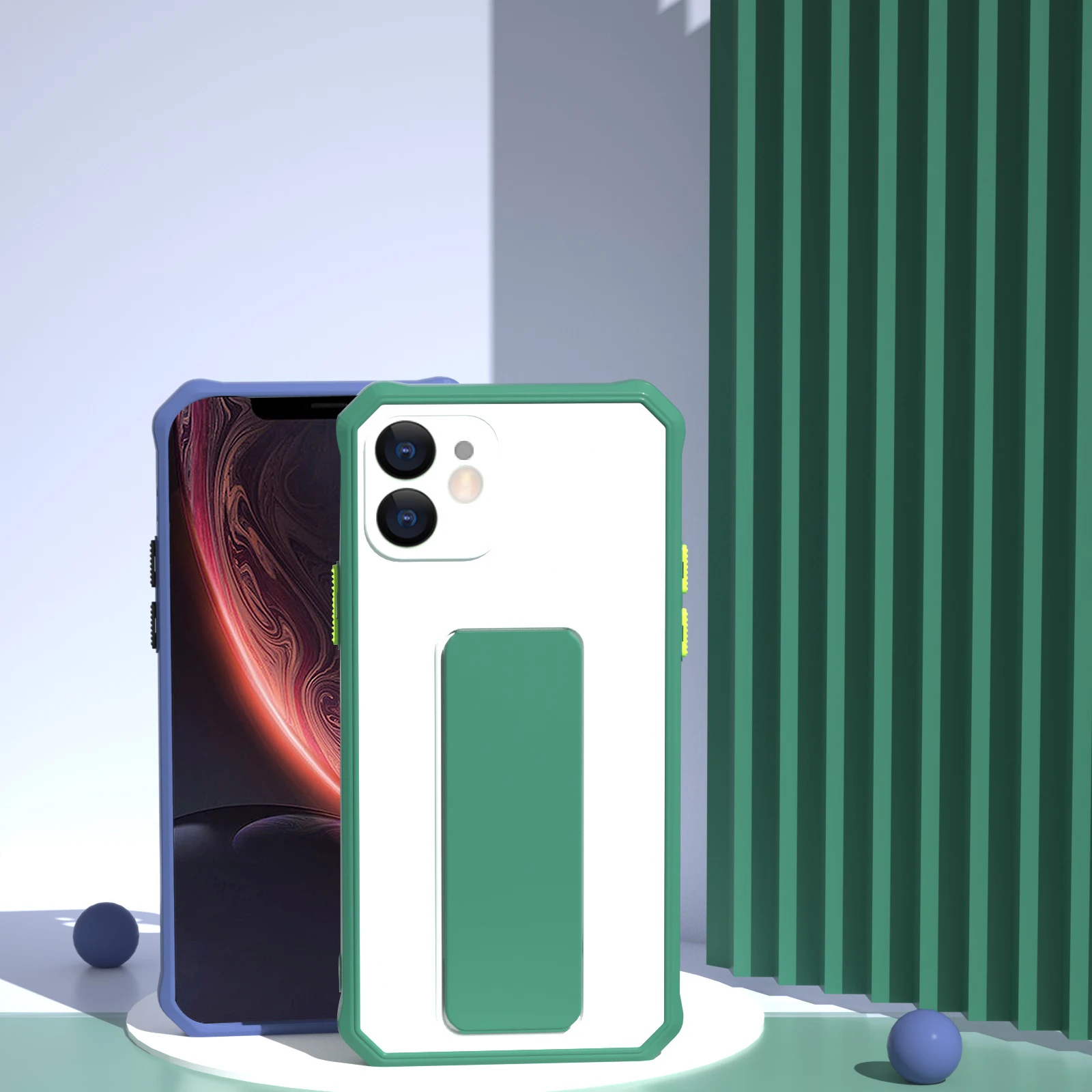 

Transparent Shockproof Bracket Mobile Phone Case For IPhone13 12 11 Pro Max XS XR 7 8Plus Silicone Protective Cover