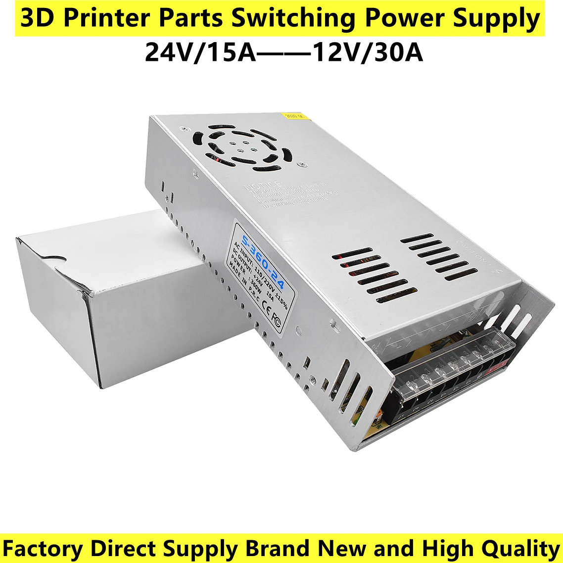 

Brand New 3D Printer Parts Switching Power Supply AC/DC 12V 30A S-360-12 360W And AC/DC 24V 15A 360W With CE RHS Authentication