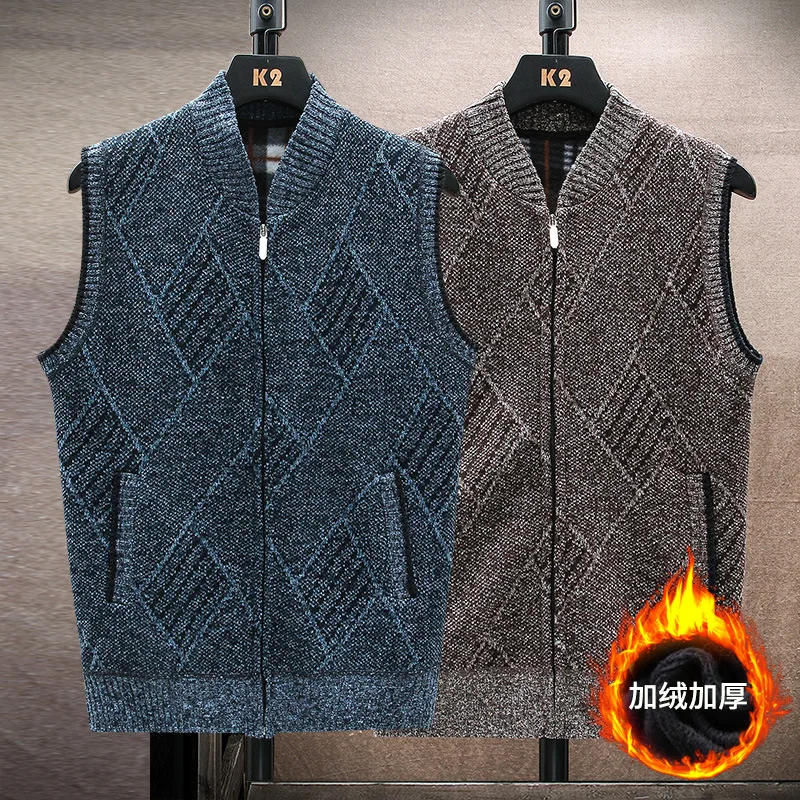 

Mens Sweater Knitted Vest Men Vests Sweather Men Clothes Korean Vest Thickened Men's Coat Comfort Zipper New 2021 Winter Clothes