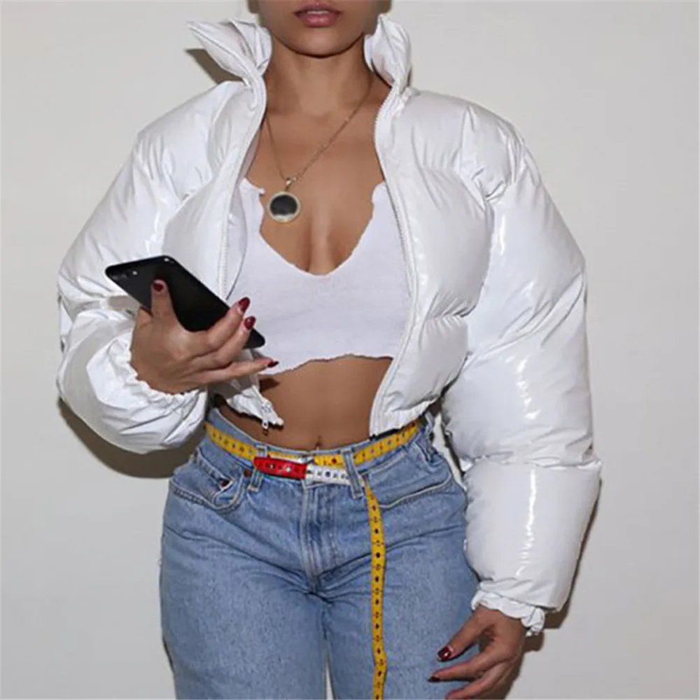 

2021 Women's Autumn New Jacket Casual Fashion Commuter Trend Style Pure Bright Metal Color Quilted Thick Short Padded Coat