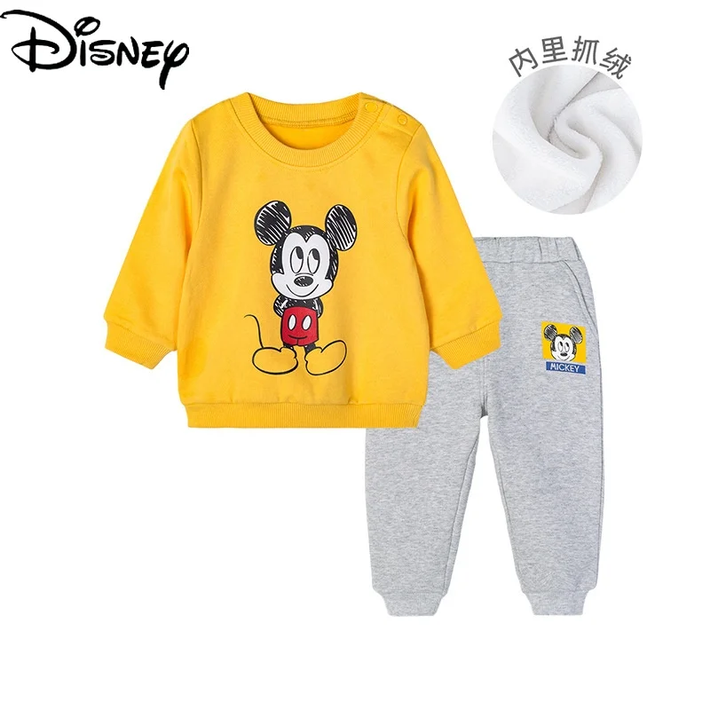 

Disney Mickey Mouse Autumn Fleece Warm Clothes Children's Clothing Boys Casual Sports Sweater Set