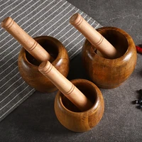 wooden pounding garlic jar chinese medicine masher natural solid wood manual pounding grinder home kitchen supplies