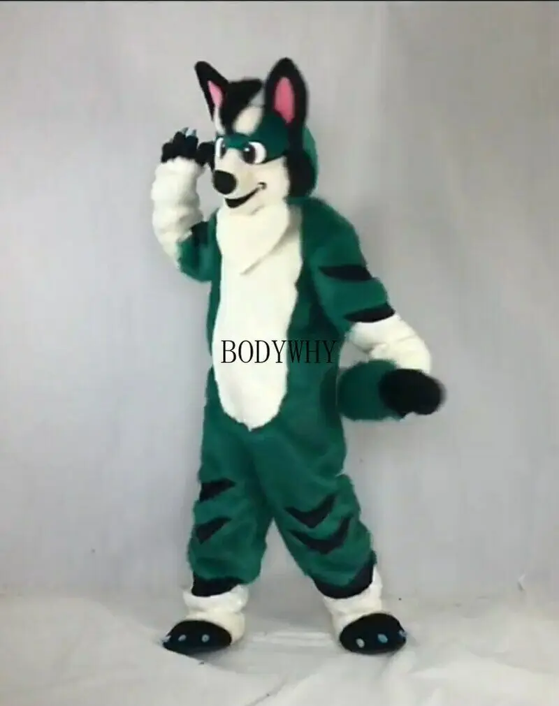 Костюм-талисман в виде милой темно-зеленой лисы хаски | Тематическая одежда и