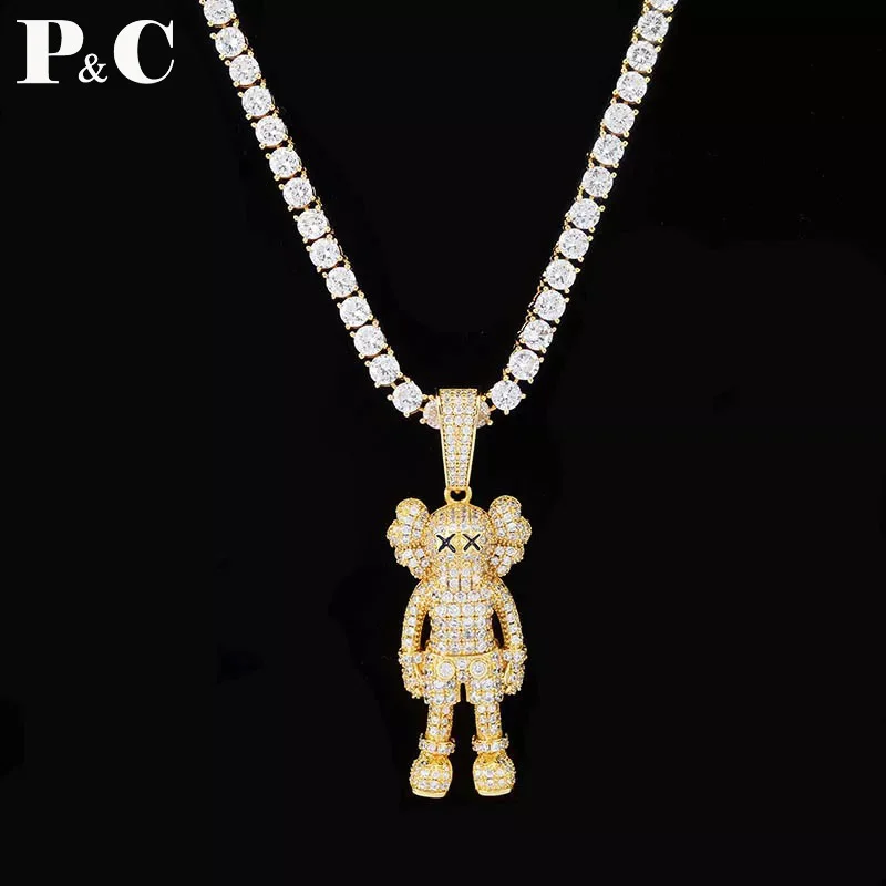 

Fashion Iced Out Cartoon Puppets Pendant & Necklace Cubic Zirconia gold for mans chain Hip Hop Jewelry gift