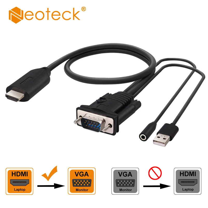 

Neoteck HDMI-Compatible TO VGA with 3.5mm Audio Cord HDMI-Compatible Male to VGA Male Active Video Converter 1080P For Switch