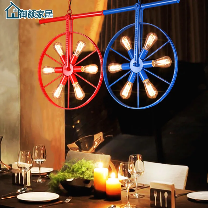 

Loft Retro Industrial Wind Personality Restaurant Bar American Country Iron Bar Art Color Wheel Chandelier luminaria pendente