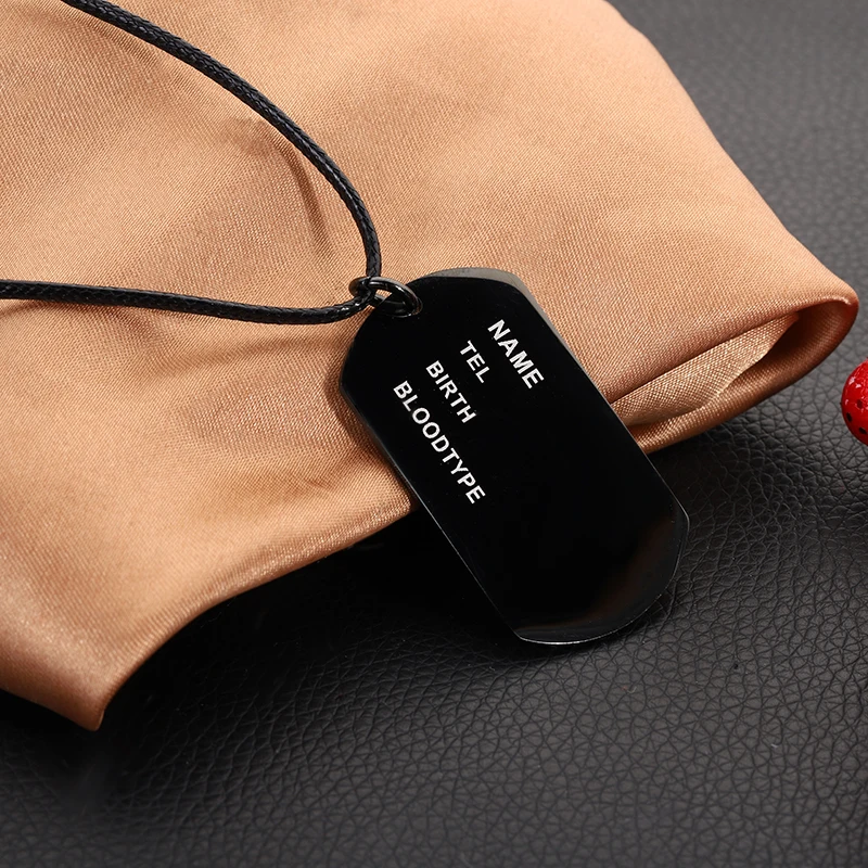 Stainless Steel Jewelry Black Charm Military Army Name ID Tag Pendant with Chain Sex Birth Bloodtype | Украшения и аксессуары
