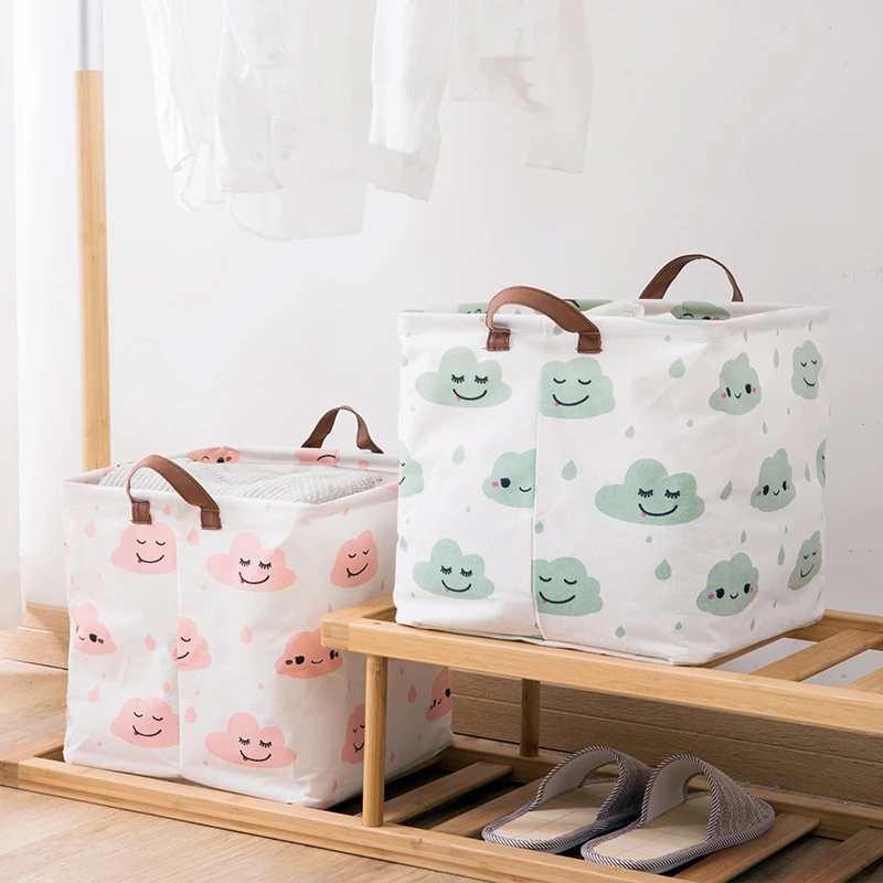 

2020 New Folding Linen Fabric Storage Basket Cube Kids Clothes Storage Box Waterproof Laundry Basket For Toys Organizers