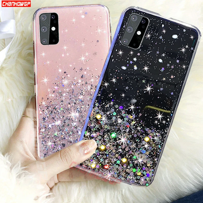Прозрачный блестящий чехол со звездами для Samsung Galaxy A51 A71 A70 A50 A30 A40 A20 A10 A80 A90 A20S A10S A20E