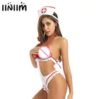 Iiniim женский Фэнтезийный костюм медсестры для косплея ролевых игр комплект женского нижнего белья с вырезами на шнуровке трико боди с повязкой на голову