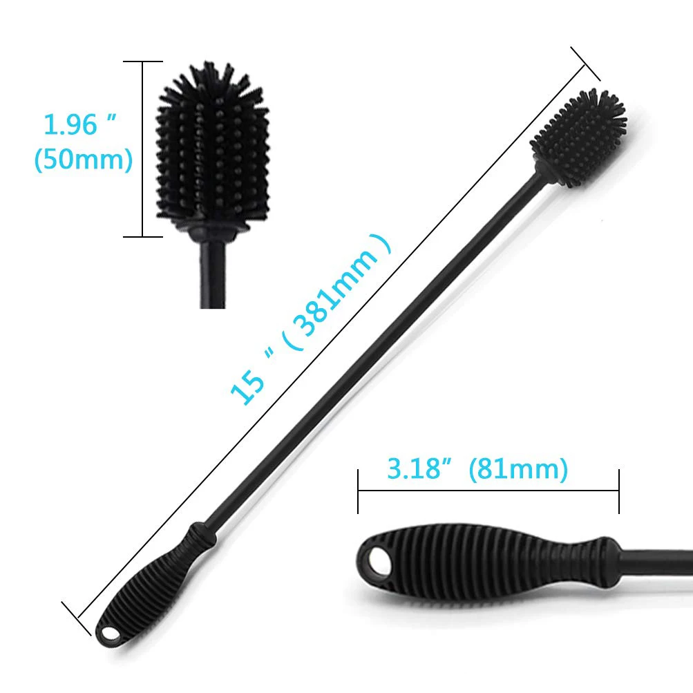 

1Pcs Silicone Bottle Brush Comfortable Grips Water Bottle Cleaning Brushes with 15inch Long Handle Black