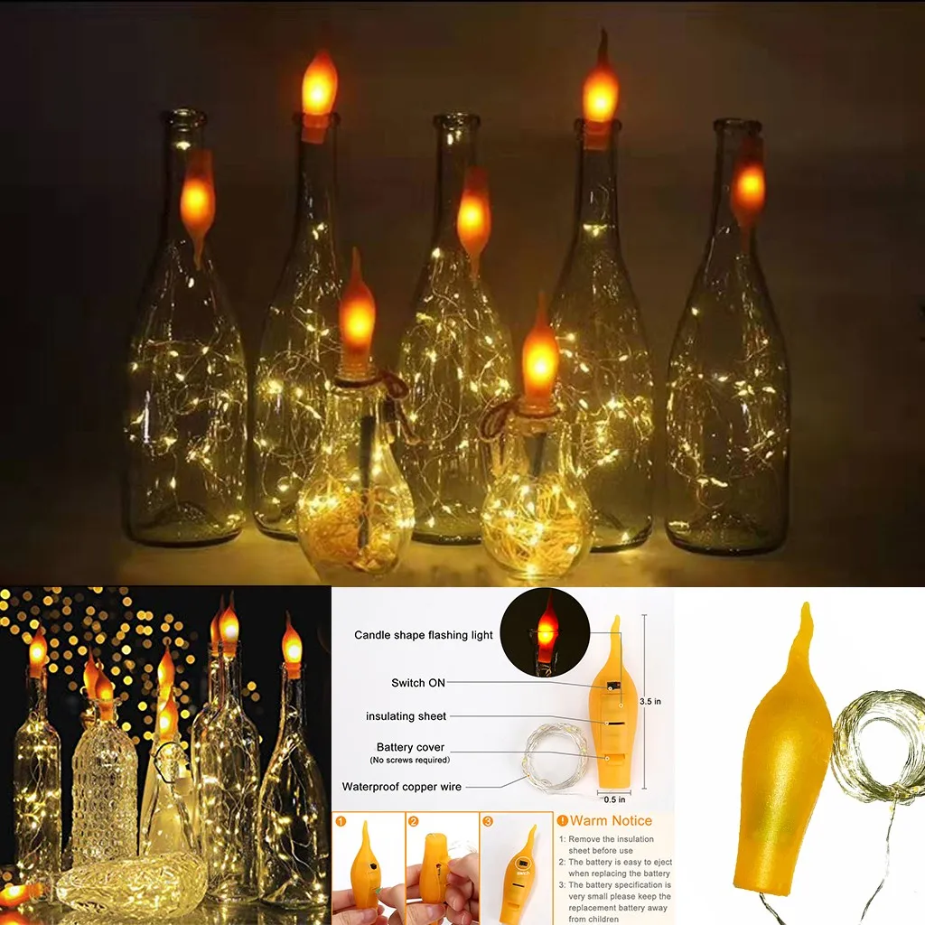 Светящаяся гирлянда пробка в виде бутылки вина с теплым пламенем 1 м 10