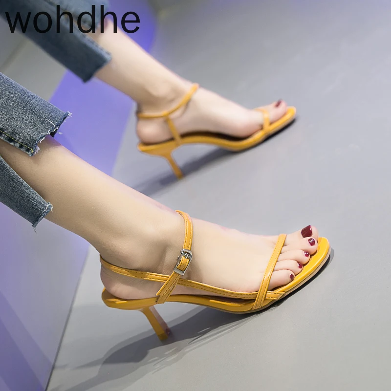 

Heel Slipper Women's Sandals Open Toe Narrow Band High Heel Sandals Women Summer Yellow Shoes Heel Type Heel Height Style