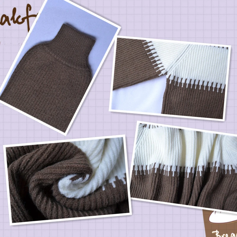 Цветной вязаный свитер с высоким воротником для женщин Сезон осень-зима