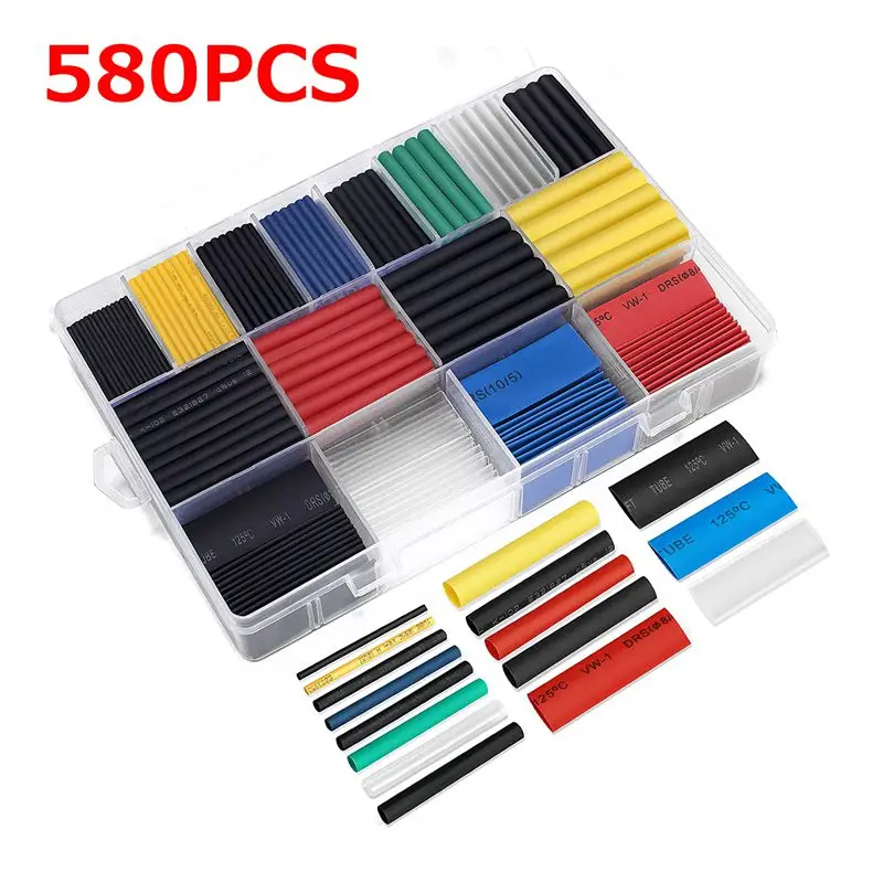 

580PCS 2:1 Heat Shrink Tubing Kit 6 Colors 11 Sizes Assorted Sleeving Tube Wrap Cable Wire Kit for DIY