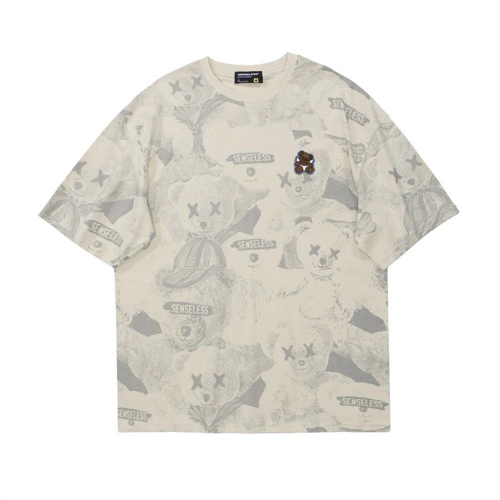 

Men T Shirt Cartoon Bear Print Short Sleeve T-Shirt Hip Hop Streetwear Harajuku Loose 2022 Summer O-Neck T-shirts Cotton Tee Top