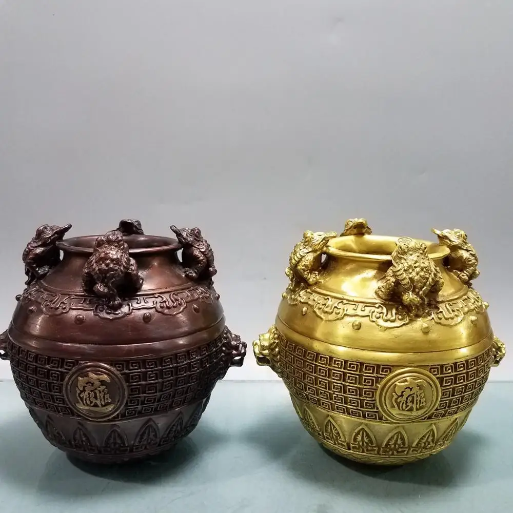 

Домашний Декор 6 "Китайский Seikos Бронзовый Золотой статуя жабы Sifang сокровище изобилие последствия Lucky fortune Джин Чан богат