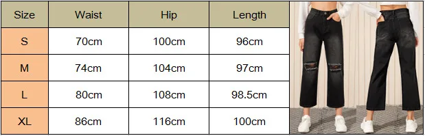 

Woman's Jeans Black High Waist Straight Wide Leg Denim Trousers Loose Jeans Pants S-XL