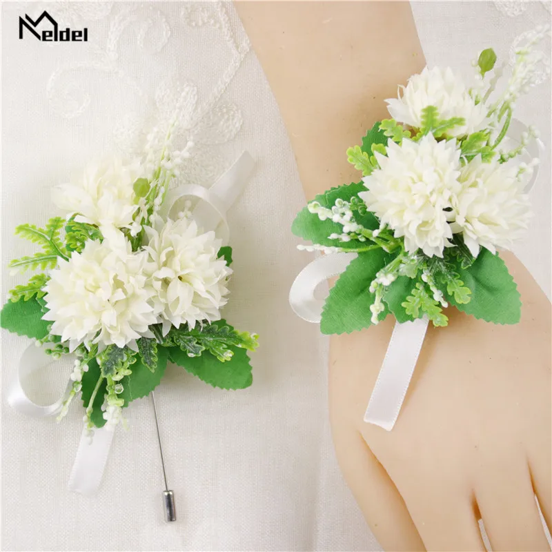 Искусственный Шелковый цветок Meldel бутоньерка для жениха браслеты подружек