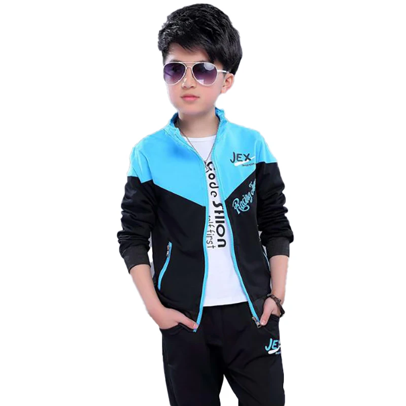 

Yauamdb Kid Sets Autumn Spring 6-14y Cotton Boys Suits Coat+Pants 2pcs Print Slim Sportswear Tracksuit Children's Clothes Y53