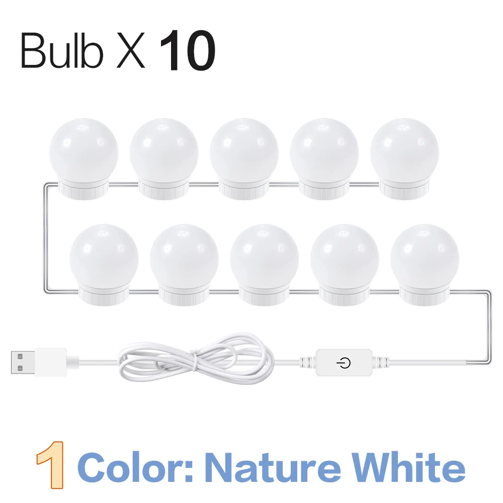 Nature White 10Bulbs CanLing светодиодный 12 В макияж лампа 6 10 14 лампы Комплект для туалетный столик Плавная регулировкая яркости Голливуд LED-подсветка маленького зеркала Вт 16 20 - Цвет абажура: Nature White 10Bulbs
