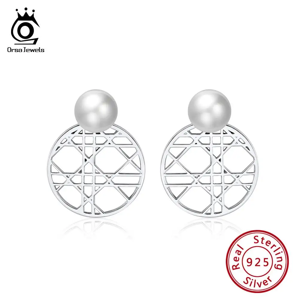 ORSA JEWELS Настоящее серебро 925 пробы Женские Имитация жемчуга круглые серьги неправильные полые модные серьги ювелирные изделия SE159