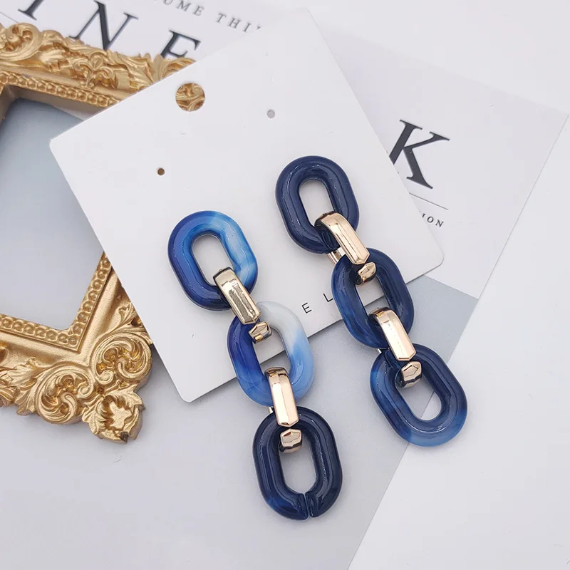 

Vintage Chain Link Long Earrings Punk Acrylic Geometry Round Rectangle Big Drop Earrings Gold Color Earrings Party Jewelry Gift