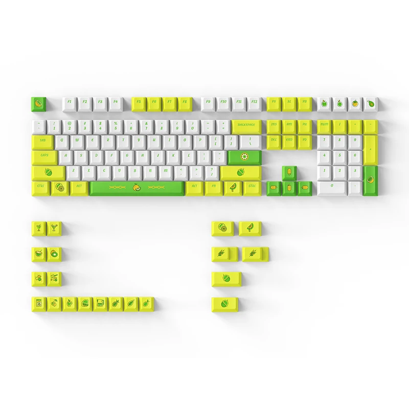 

Lemon Theme PBT Keycaps Green Yellow White Cherry XDA Profile for Gaming Mechanical Keyboard 60%/61/67/87/104/108 Keys Caps