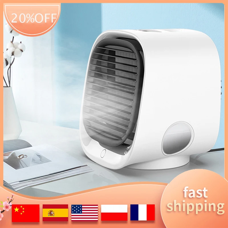 

Evaporative Air Cooler Portable Air Humidifier Noiselessness Usb Charge 3 Adjustable Speeds LED Lighting For Room Home Office