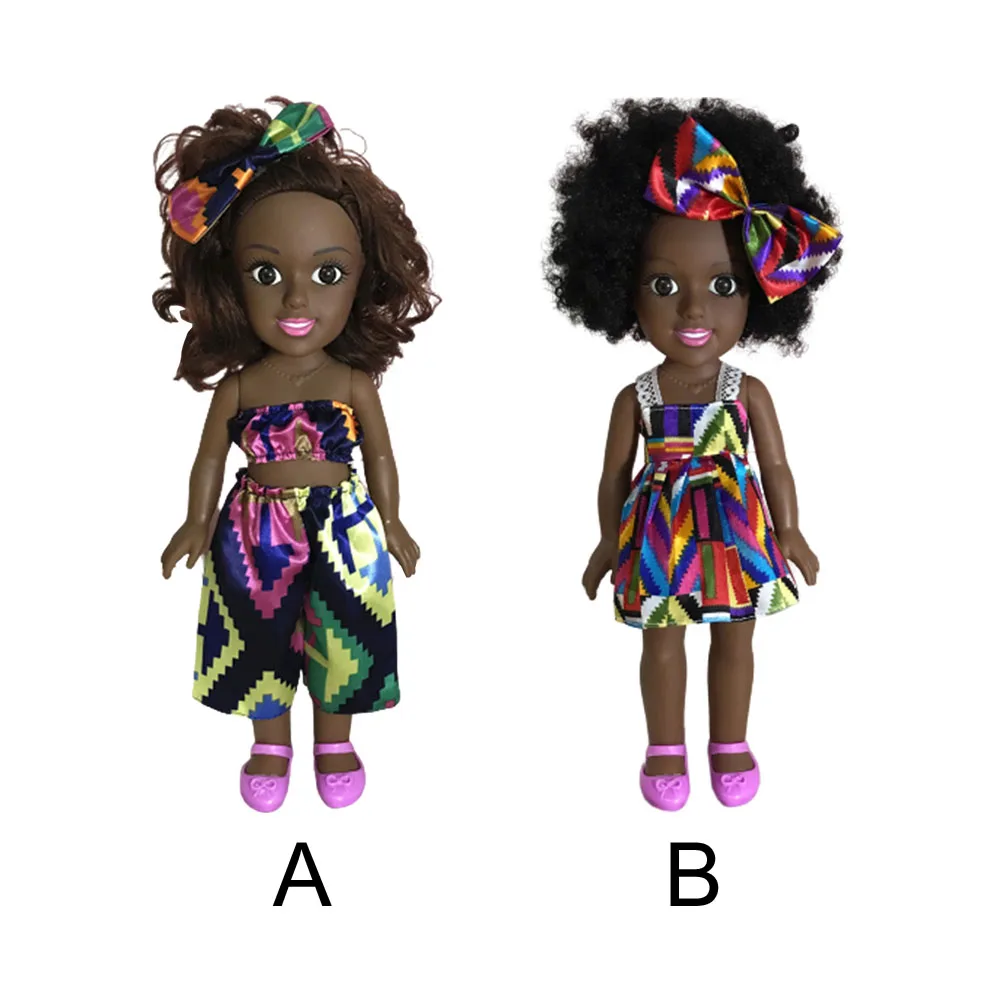 

14inch Girl Full Body Baby Doll Cute Kids Toy Toddler Black Lifelike Collectible Soft Vinyl African American Realistic