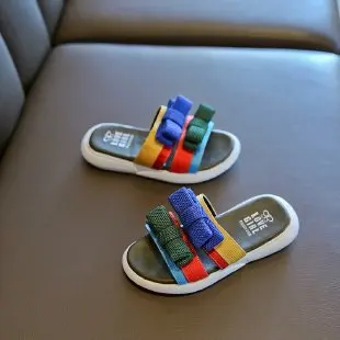 Модные Разноцветные шлепанцы с бантом для девочек Сезон лето Новинка Мягкие
