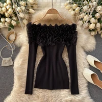 sexy v neck women off shoulder long sleeve sweaters autumn winter pullovers jumpers ladies low cut pull femme elastic sweater