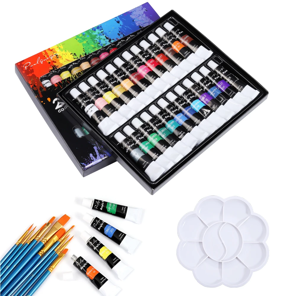 

24 Colors Acrylic Paints Brush Set 12ml Tubes Artist Drawing Painting Pigment for DIY Painting Epoxy Resin Mold Supplies