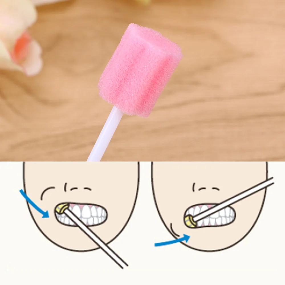 

100pcs Disposable Sponge Stick Mouth Care Sponge Tooth Cleaning Sponge Swab Oral Care (Blue)