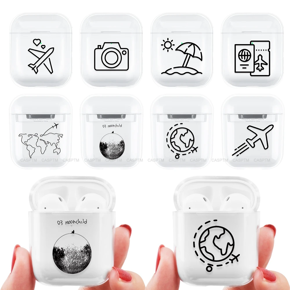 Прозрачный чехол CASPTM для наушников Apple AirPods 2 с мультяшным самолетом жесткий
