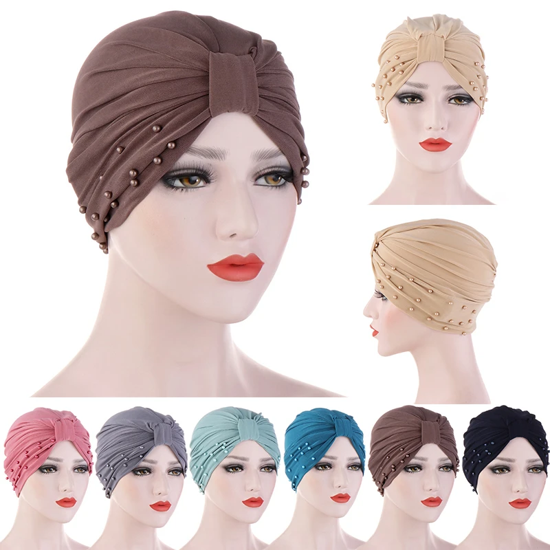 

Women Cotton Turban Scarf Beading India Ruffle Turban Cap Muslim Hat Chemo Cap Headwrap Soft Beanie Hijabs Hair Accessories