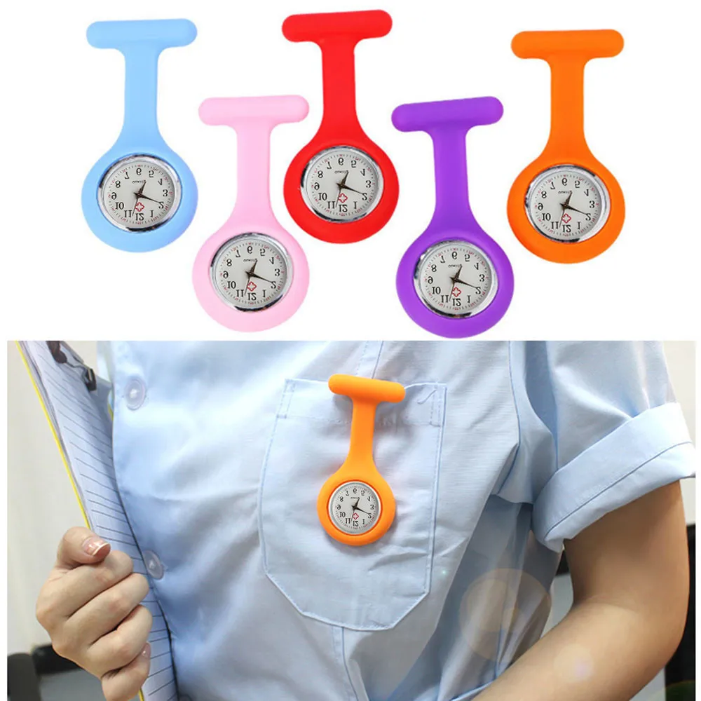 

New Nurses Watches Doctor portable Fob Watch Brooches Silicone Tunic Batteries Medical Nurse Watch Quartz with Clip Dropship W50