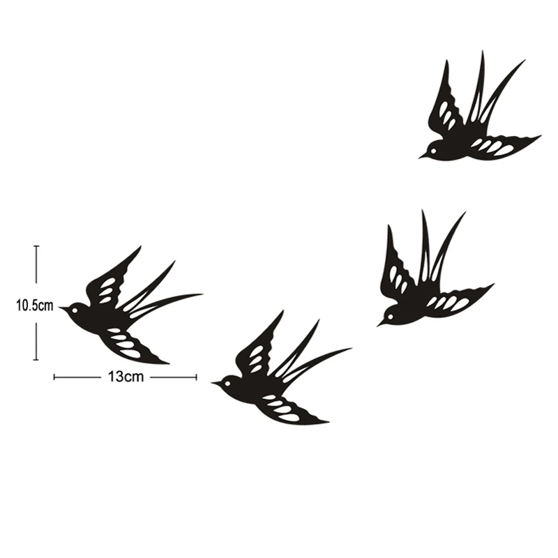 Домашняя наклейка JJRUI стикер летающие талисманы набор из флока с 4 силуэтами птиц